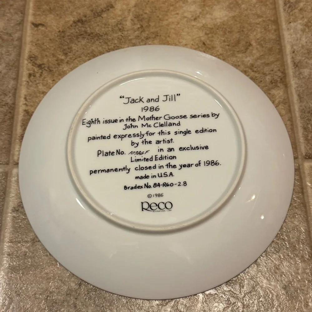 Reco Jack and Jill John McClelland Mother Goose Collector Plate 1986 8.5